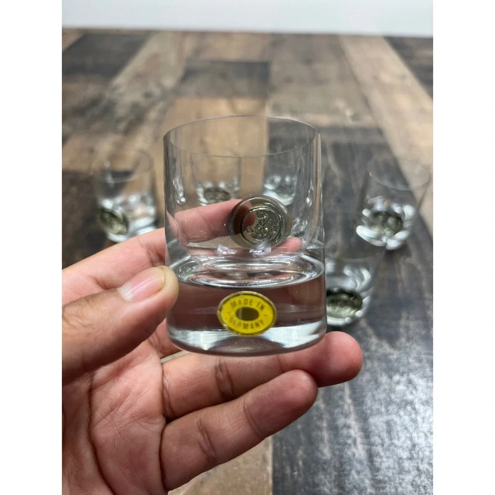 Royal Brierley Vintage Shot Glasses Set of 6 Germany Clear with Smoke Seal Crest
